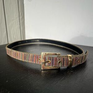 Vintage Woven Stripe Belt Gold Buckle Deadstock 30–34” Size L USA